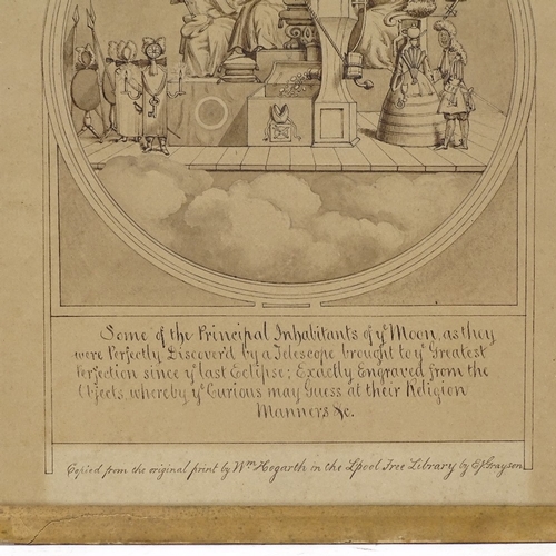 1307 - After William Hogarth, ink and wash drawing, some of the principle inhabitants of ye moon, unsigned,... 