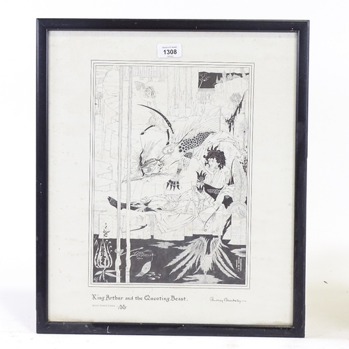 1308 - Aubrey Beardsley, print, King Arthur, signed in ink, no. 44/100, image 14