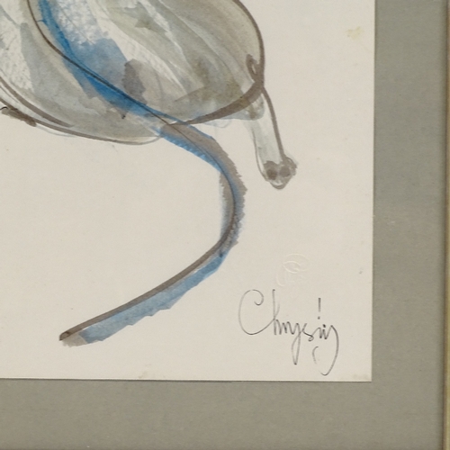 1309 - Chrysty, watercolour, cat, signed, 14