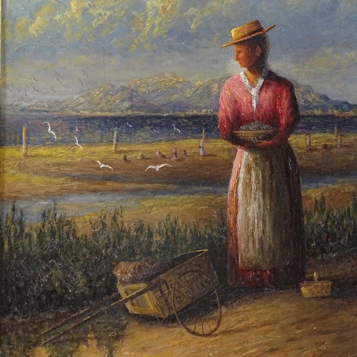 1312 - R Wailes, oil on board, woman on the coast, 1917, 16