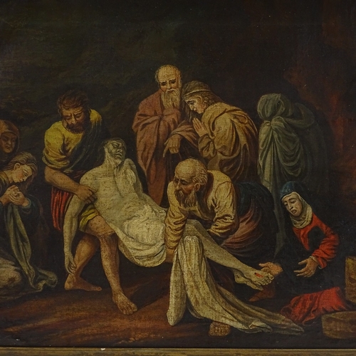 1186 - 19th century oil on canvas, the descent from the cross, unsigned, 19.5