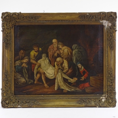 1186 - 19th century oil on canvas, the descent from the cross, unsigned, 19.5