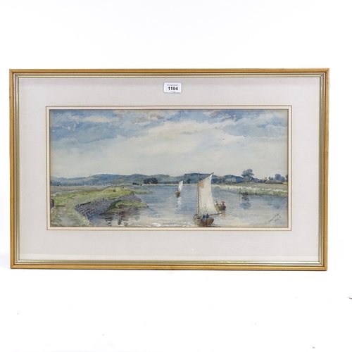 1194 - Florence Hodges, watercolour, boats on the river, signed and dated 1898, 10