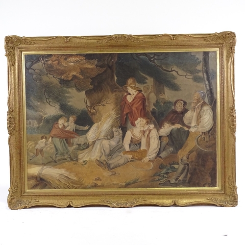 1199 - J P Brooke, watercolour, travellers sheltering from a storm, signed and dated 1816, 20