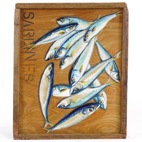 1200 - Clive Fredriksson, oil on board, sardines, overall 16