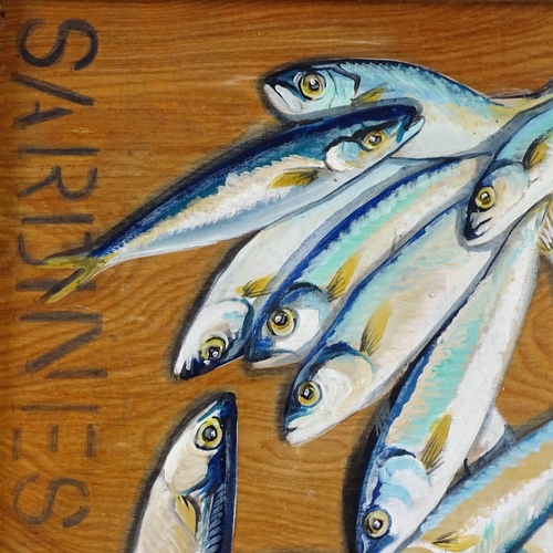 1200 - Clive Fredriksson, oil on board, sardines, overall 16