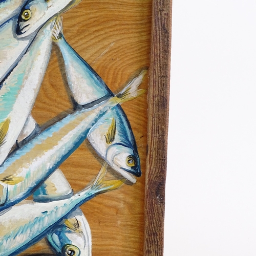 1200 - Clive Fredriksson, oil on board, sardines, overall 16