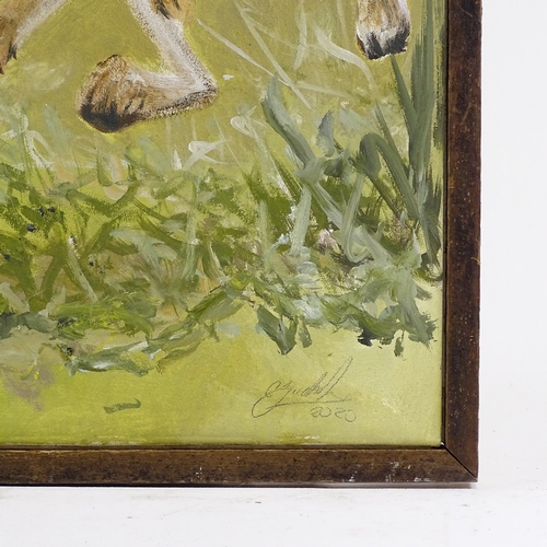 1203 - Clive Fredriksson, oil on canvas, march hares, overall 26