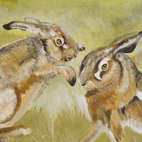 1203 - Clive Fredriksson, oil on canvas, march hares, overall 26