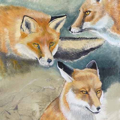 1204 - Clive Fredriksson, oil on canvas, foxes, overall 33