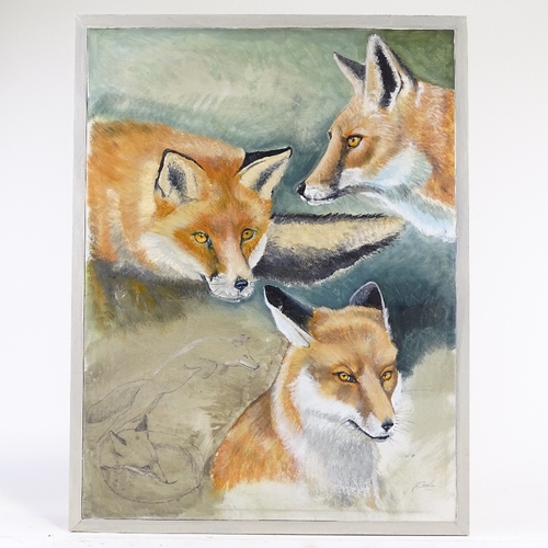 1204 - Clive Fredriksson, oil on canvas, foxes, overall 33