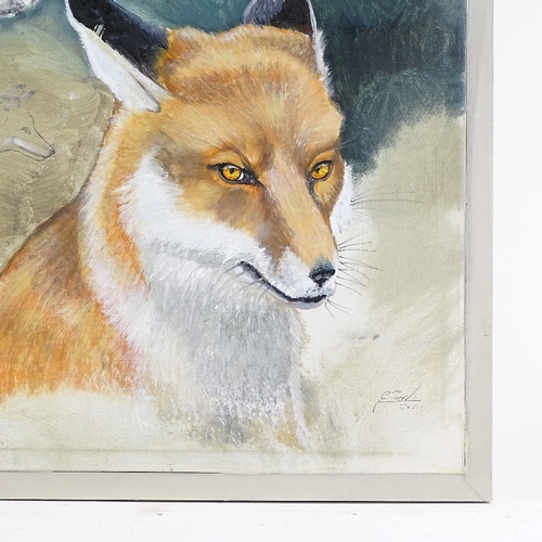 1204 - Clive Fredriksson, oil on canvas, foxes, overall 33