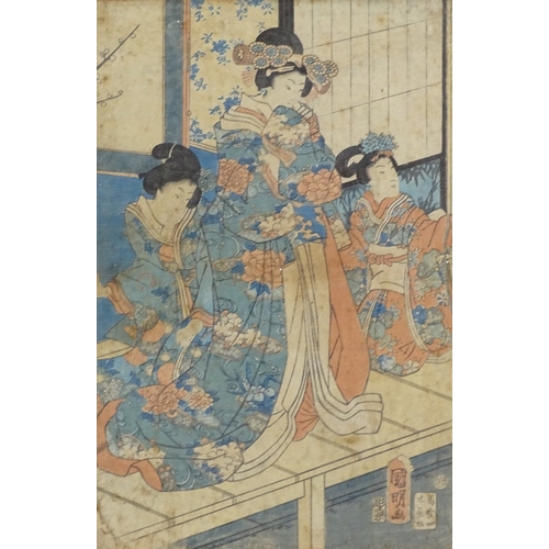 1210 - Japanese colour wood block print, interior scene, late 19th/early 20th century, 14