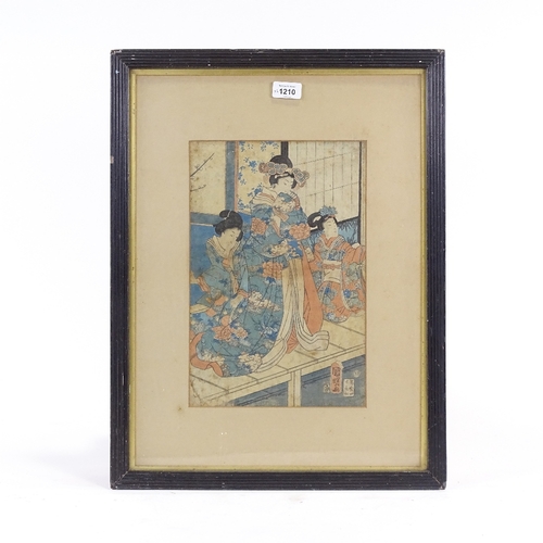 1210 - Japanese colour wood block print, interior scene, late 19th/early 20th century, 14