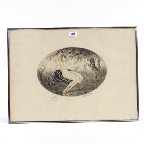 1218 - Charles Naillod, coloured etching, Classical nude, signed in pencil, image 9.5