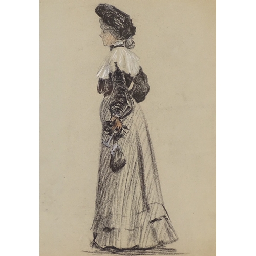 1225 - Early 20th century charcoal/chalk drawing, a fashionable lady, unsigned, 12.5