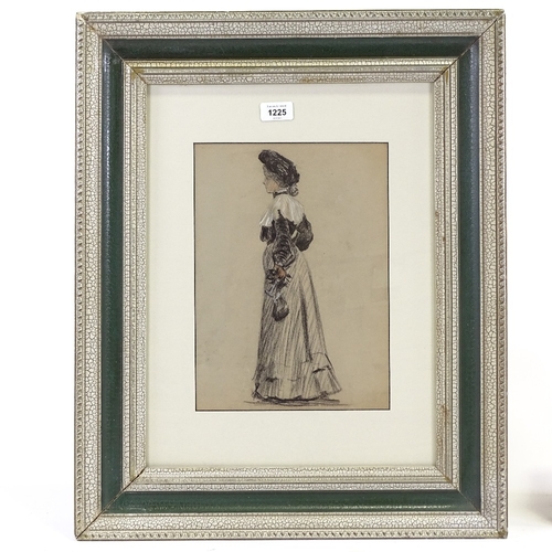 1225 - Early 20th century charcoal/chalk drawing, a fashionable lady, unsigned, 12.5