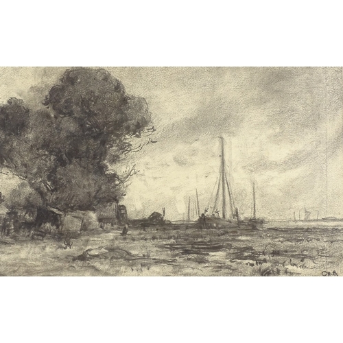 1226 - Charles Henry Baskett (1872 - 1953), charcoal drawing, West Mersey, signed with monogram, 12.5