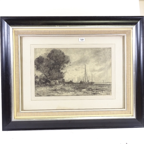 1226 - Charles Henry Baskett (1872 - 1953), charcoal drawing, West Mersey, signed with monogram, 12.5