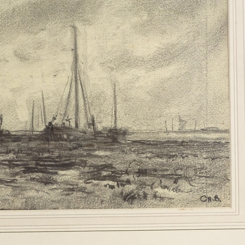 1226 - Charles Henry Baskett (1872 - 1953), charcoal drawing, West Mersey, signed with monogram, 12.5