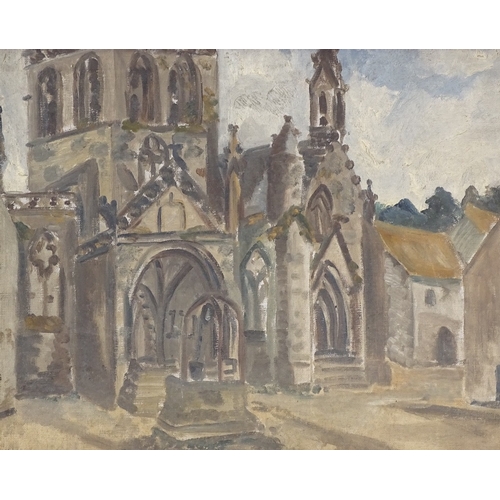 1231 - Early to mid-20th century oil on canvas board, church buildings, unsigned, 15