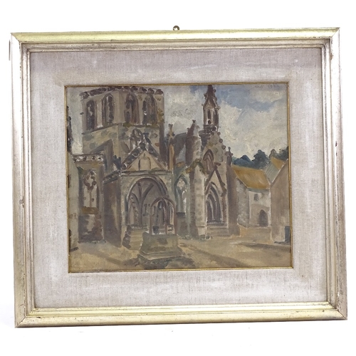 1231 - Early to mid-20th century oil on canvas board, church buildings, unsigned, 15