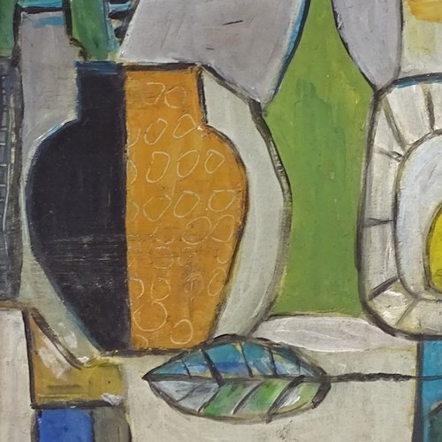 1235 - Acrylic on board, modernist still life, unsigned, 9