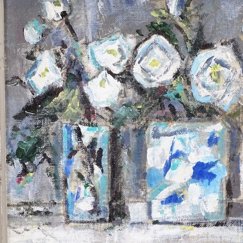 1238 - Davidson, oil on canvas laid on board, table top with white roses, 13.5