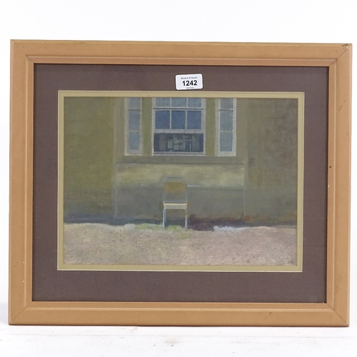 1242 - David Tindle, gouache, chair by a window, signed with monogram, 9.5