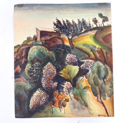 1250 - Oscheroff, watercolour, expressionist landscape, signed and dated 1934, 13