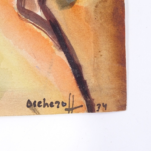 1250 - Oscheroff, watercolour, expressionist landscape, signed and dated 1934, 13