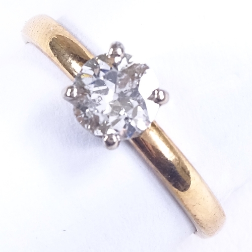 593 - A 22ct gold 0.7ct solitaire diamond ring, maker's marks A and W, hallmarks Birmingham 1959, diamond ... 