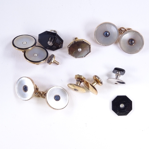 596 - Various Art Deco 9ct and unmarked gold stone set cufflinks, dress studs and buttons, stones include ... 