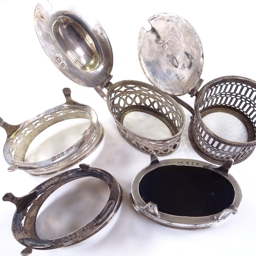 610 - Various silver cruets, including 1820 cylindrical mustard pot, pair of 1896 salt cellars, etc, 11.1o... 