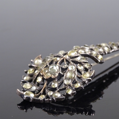 612 - A large Sri Lankan unmarked silver gold-topped paste floral spray brooch, brooch length 84.3mm, 20.1... 