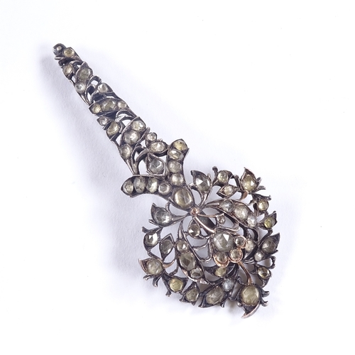 612 - A large Sri Lankan unmarked silver gold-topped paste floral spray brooch, brooch length 84.3mm, 20.1... 