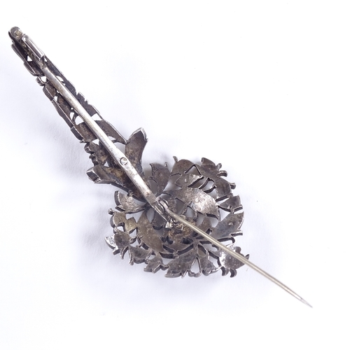 612 - A large Sri Lankan unmarked silver gold-topped paste floral spray brooch, brooch length 84.3mm, 20.1... 