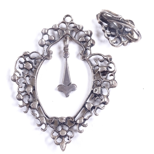 613 - A Georgian silver paste pendant, pierced branch surround with central hanging pendant, pendant heigh... 