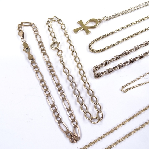 620 - Various 9ct gold chains, including figaro link bracelet, pendant necklace etc, 35.5g total (7)