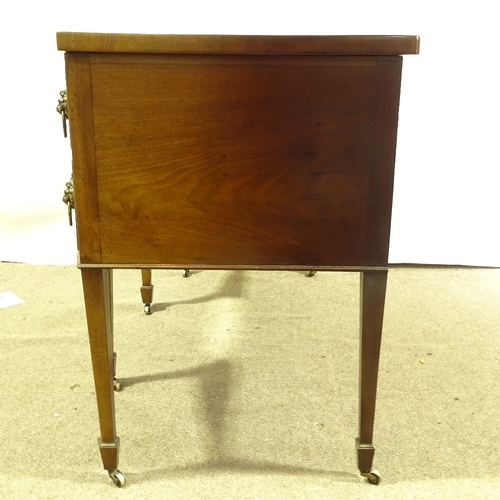 176 - George III mahogany bow-front knee-hole sideboard, with brass lion ring handles and tapered legs, wi... 