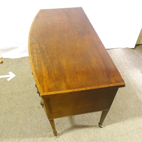 176 - George III mahogany bow-front knee-hole sideboard, with brass lion ring handles and tapered legs, wi... 