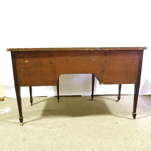 176 - George III mahogany bow-front knee-hole sideboard, with brass lion ring handles and tapered legs, wi... 