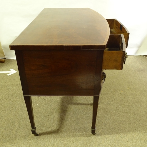 176 - George III mahogany bow-front knee-hole sideboard, with brass lion ring handles and tapered legs, wi... 