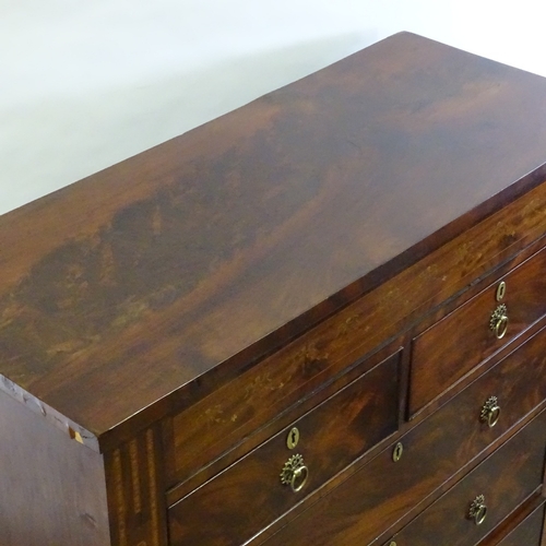 188 - A Regency mahogany chest of drawers, with 3 long and 2 short drawers, floral marquetry inlaid frieze... 