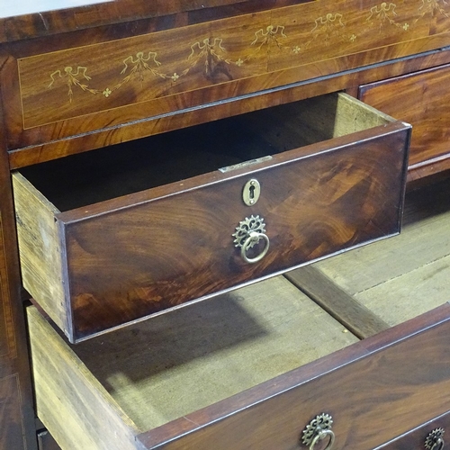 188 - A Regency mahogany chest of drawers, with 3 long and 2 short drawers, floral marquetry inlaid frieze... 