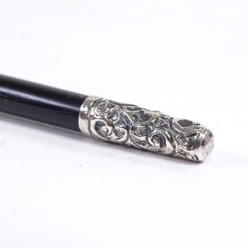 197 - An Edwardian conductor's baton, ebony with embossed sliver mounts, engraved 