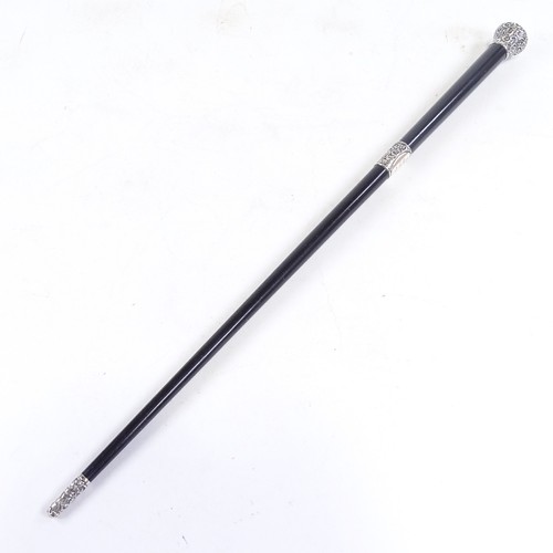 197 - An Edwardian conductor's baton, ebony with embossed sliver mounts, engraved 