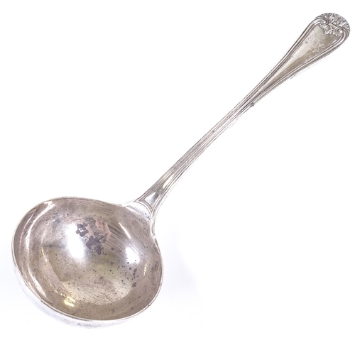 631 - A George V silver ladle, thread and acanthus decorated handle, by Walker & Hall, hallmarks Sheffield... 