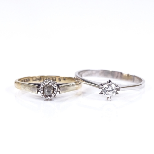 641 - An early 20th century 9ct gold solitaire diamond ring, and another 14ct white gold 0.12ct solitaire ... 