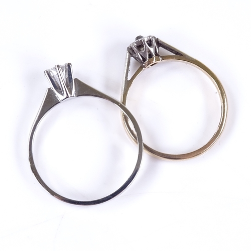 641 - An early 20th century 9ct gold solitaire diamond ring, and another 14ct white gold 0.12ct solitaire ... 